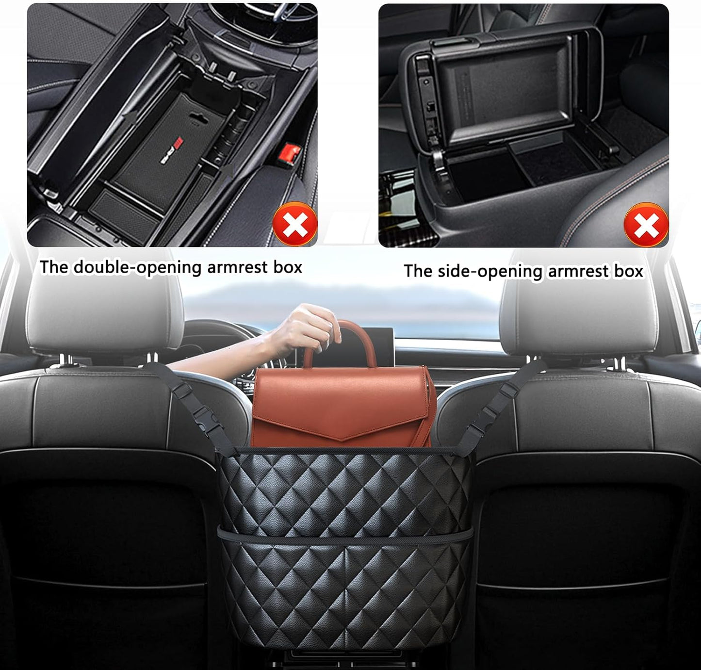 Car Seat Back Organizer with Storage Pockets - Black Vehicle Interior Accessory