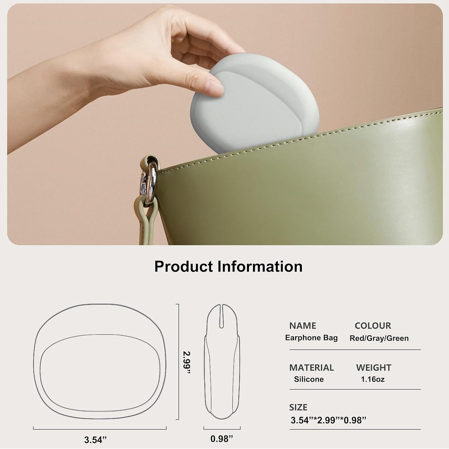 3 Pack Headphone Case Grey Red Green Portable Wireless Cable Storage Organizer for Mobile Phone Accessories