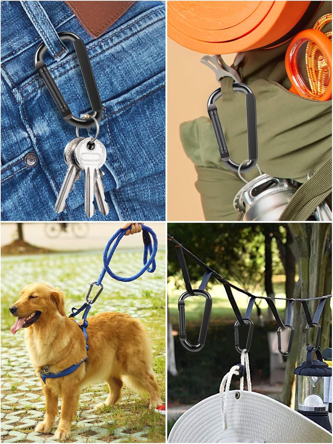 2 Pack Aluminum Black D-Shaped Carabiner 8cm - Camping Outdoor Keychain Clip for Backpack Keys
