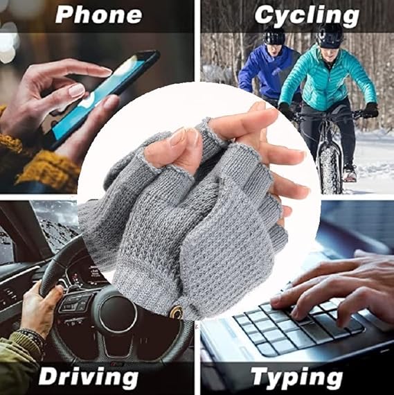 Women's Light Grey Fingerless Gloves Warm Winter Accessory