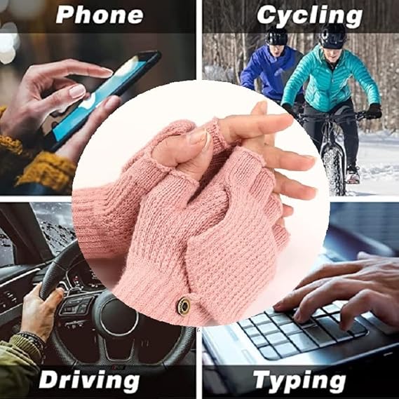 Women's Warm Fingerless Gloves - Pink - 1 Pair