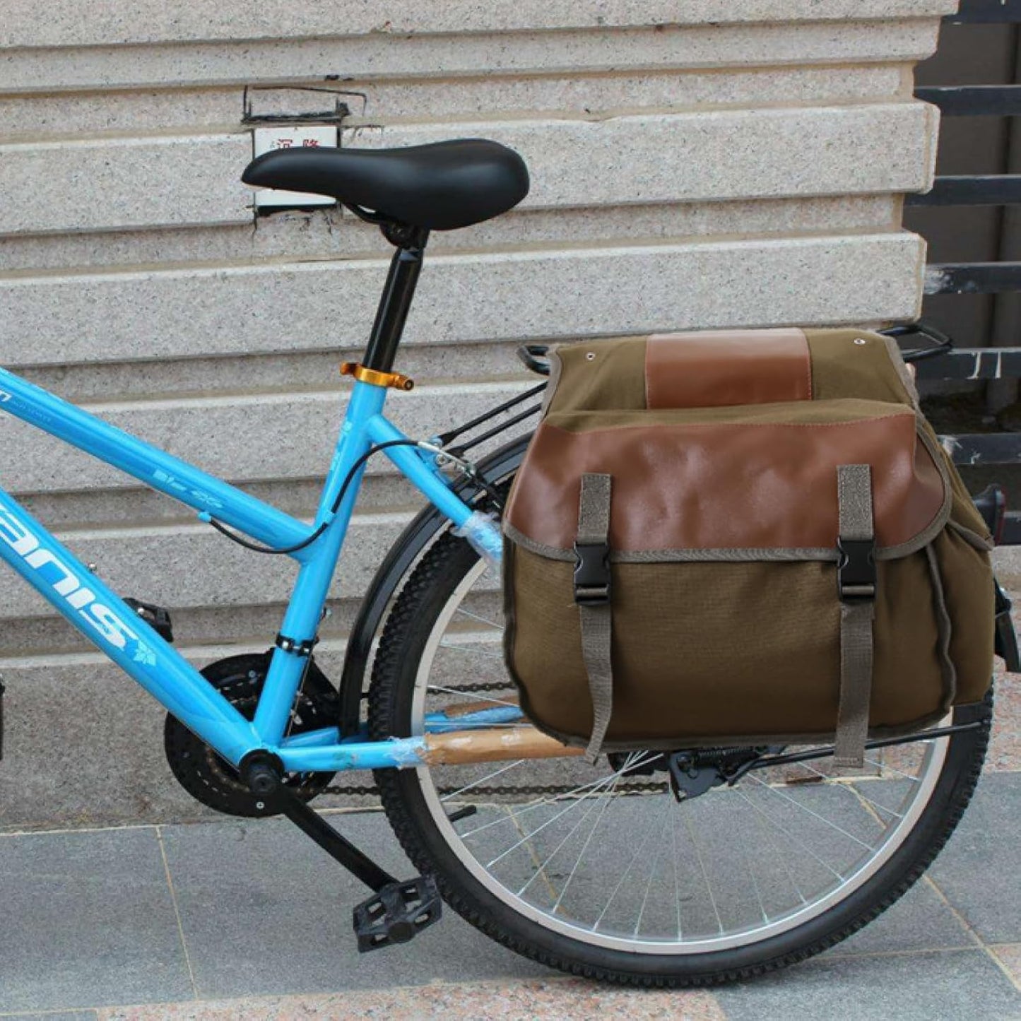 Vintage Double Bicycle Panniers Large Water-Resistant Canvas Bike Bags for E-bike & City Bike Black Set of 1