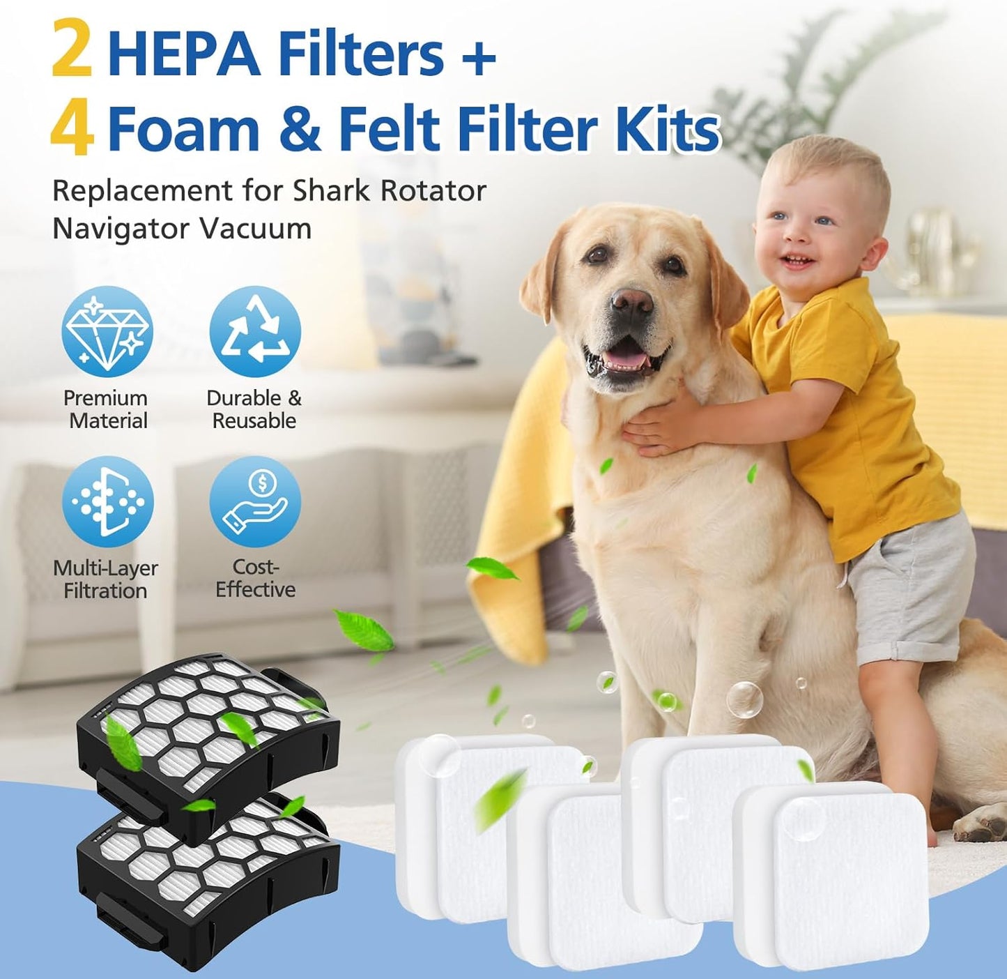 LA502, LA322, LA702 Filters Compatible with Shark Rotator Navigator Lift-Away ADV DuoClean PowerFins Upright Vacuum Model LA502, LA322, LA301, LA300, LA455, LA702, LA360, 2 HEPA+4 Foam+4 Felt Filters
