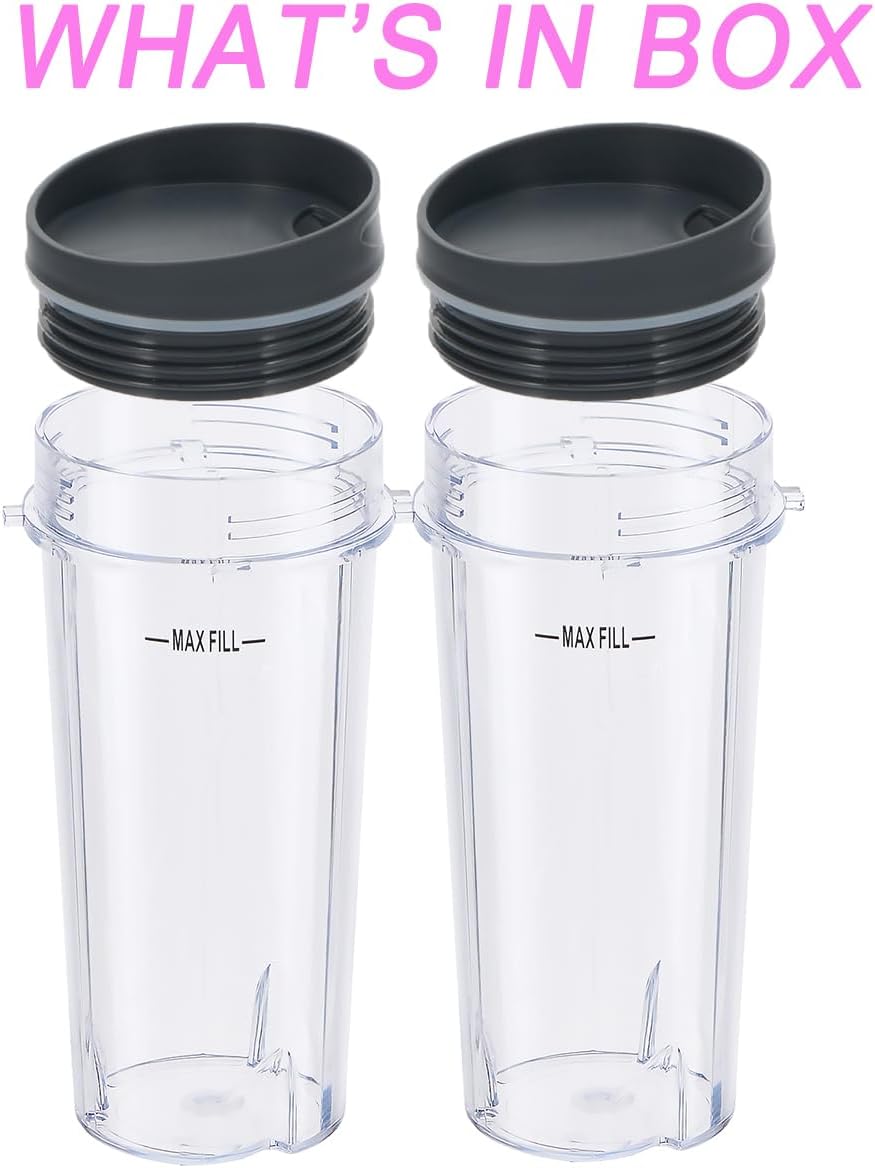 Replacement16oz Blender Cup for Ninja,Single Serve Blender Cup With Lids Set For BL770 BL780 BL660 BL740 BL810 Nutri Ninja Series Blenders (2-pack)