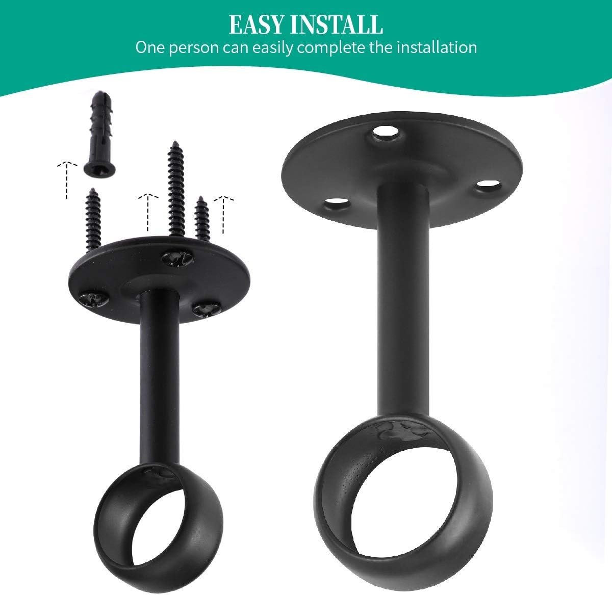 Curtain Rod Ceiling-Mount Bracket Curtain Rod Brackets Curtain Rod Holders (8 PCS, Black)
