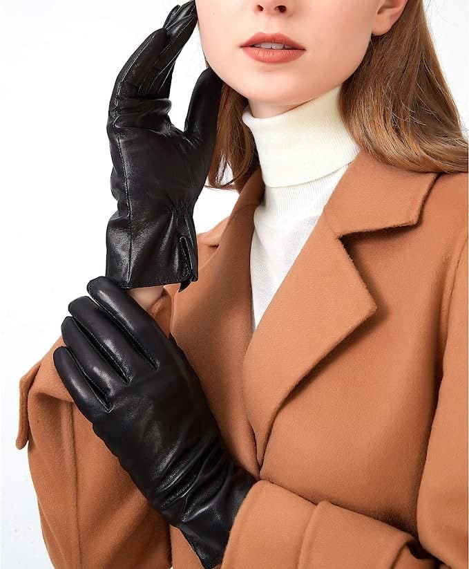 Luxury Italian Soft Leather Gloves for Women - Genuine SheepSkin Leather Women’s Cold Weather Gloves Cashmere Lined