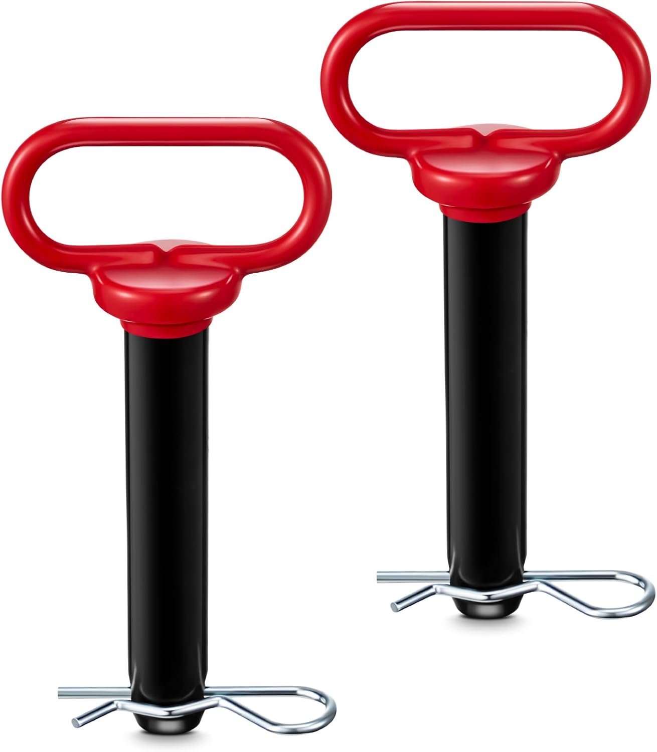 2 Pack 1 x 4-3/4 Inch Carbon Steel Clevis Hitch Pin with 3.35 Inch R Clip and Red Rubber-Coated Handle, Black Powder Coated for Ball Mounts/ATV/Hitch Accessories
