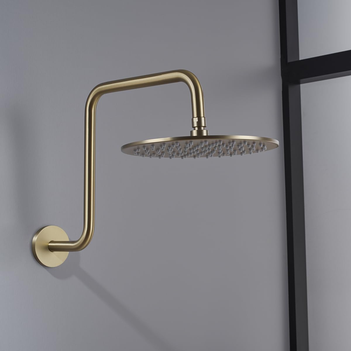 Shower Head Riser Pipe,Goose Neck Shower Arm 13 Inch Shower Head Extension Arm with Flange,Standard 1/2" Connection,Brushed Gold.RD-91058-13BG
