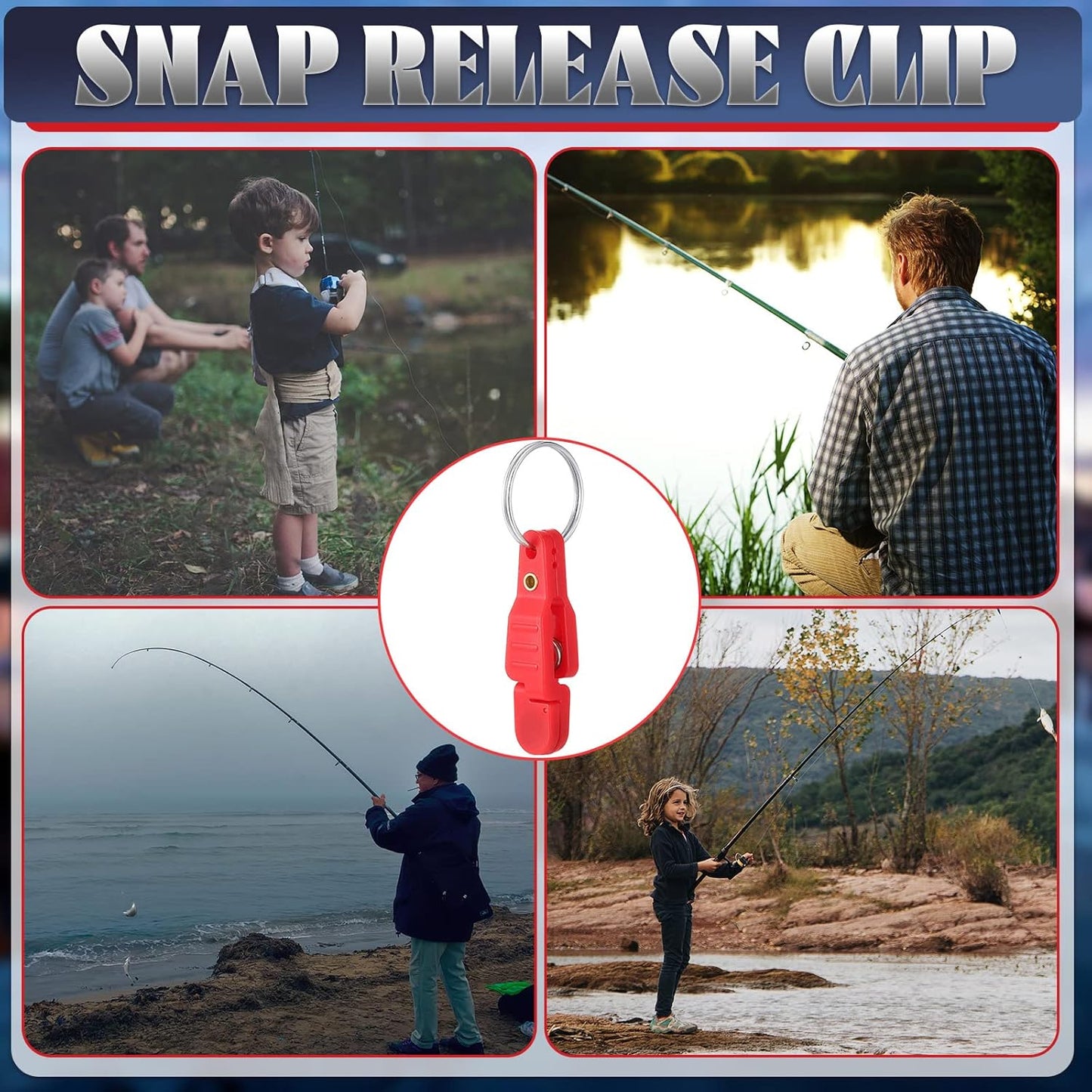 20 Pieces Heavy Tension Snap Release Clips Padded Trolling Clips with Key Ring for Weight Planer Board Offshore Kites Downrigger Fishing