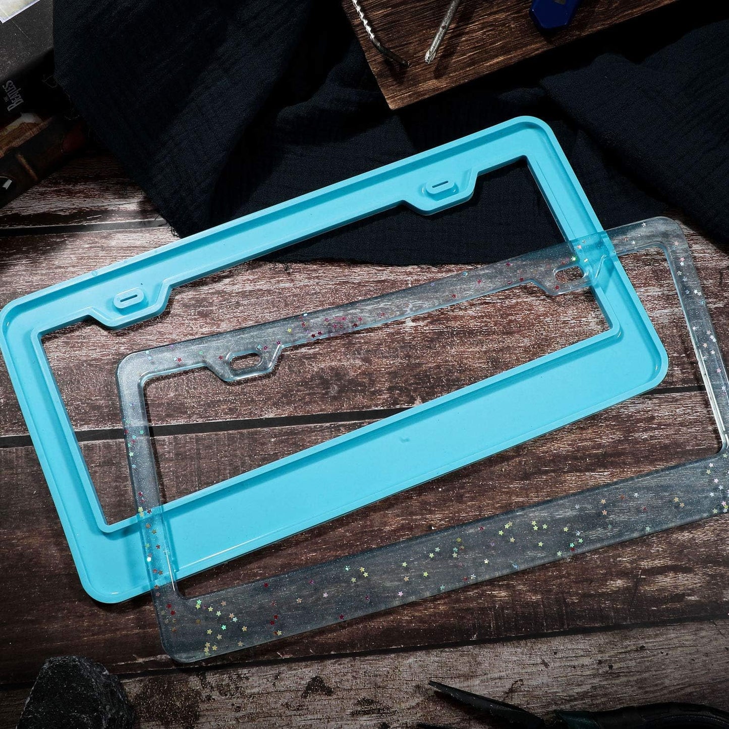 2 Pieces License Plate Frame Silicone Moulds Car Plate Resin Epoxy License Cover Mould for DIY Casting Handmade Crafts Making Supplies