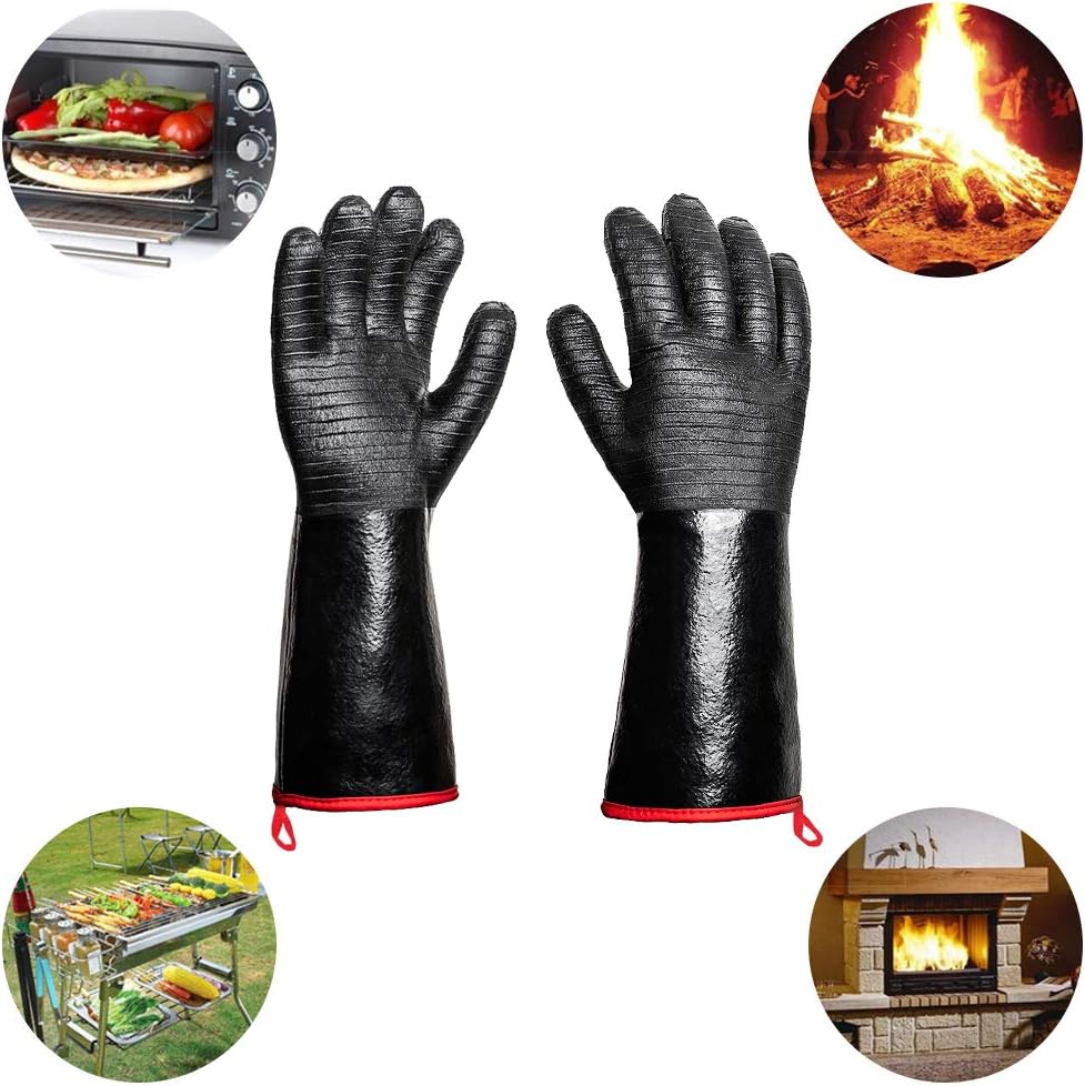 932°F Extreme Heat Resistant Gloves for Grill BBQ, Waterproof Long Sleeve Pit Grill Gloves for Fryer, Baking, Oven,Smoker,Fireproof, Oil Resistant Neoprene Coating(14-Inch )