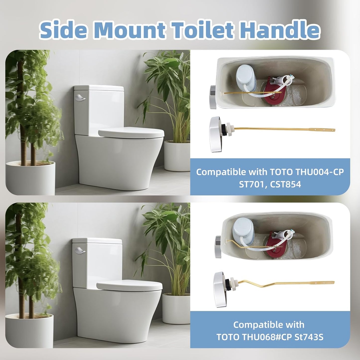 2 Pack Large 3-Inch Toilet Flapper with Toilet Handle Replacement Compatible with TOTO THU068#CP Trip Lvr