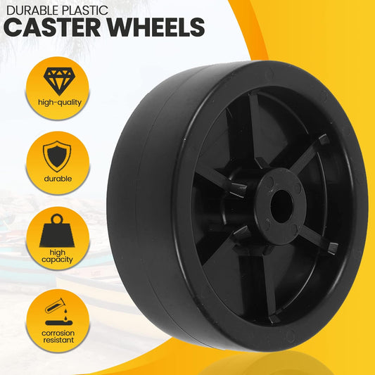 (2-Pack) 6-Inch Boat Trailer Jack Wheels - Universal Fit Black Plastic Caster Wheels - Includes All Mounting Hardware - Suitable for Boat Trailer Jacks with 1 or 2 Wheels