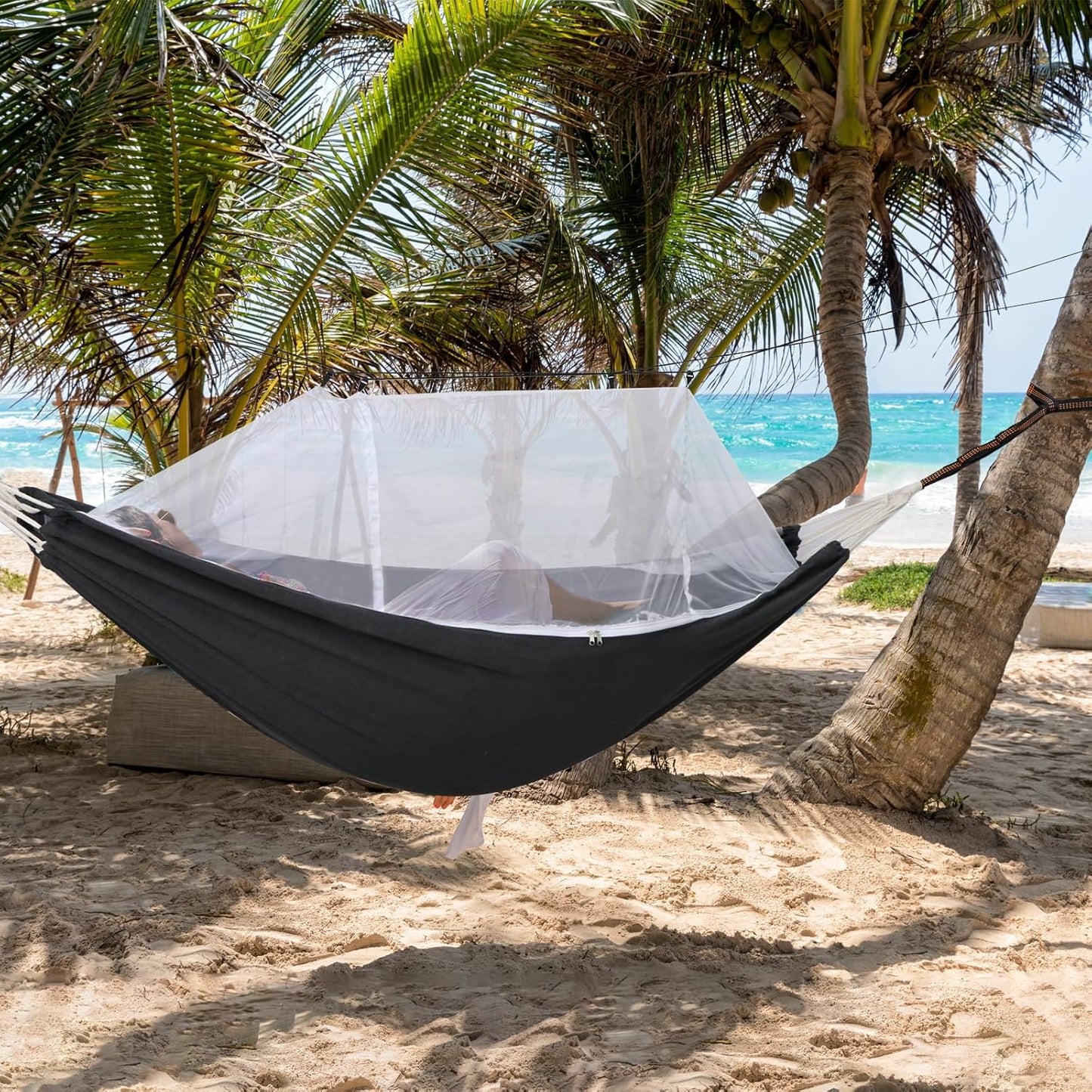Camping Hammock with Mosquito Netting and Tree Straps - Sturdy Up to 450lbs for Outdoor, Backyard, Backpacking, Hiking