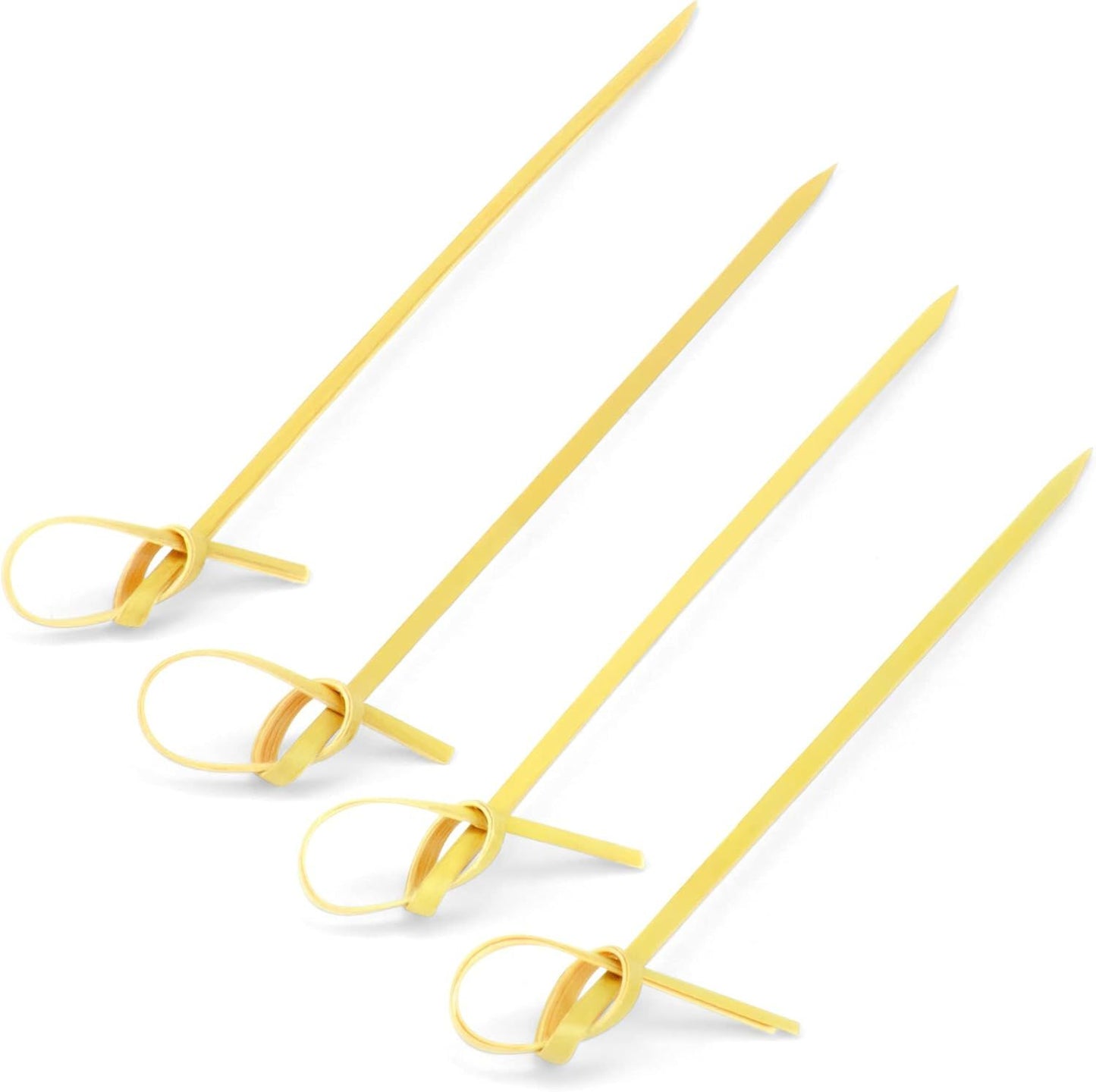 100 Bamboo Cocktail Picks, 4 inch Looped Knot Natural Bamboo Skewers for BBQ, Appetizers (100 Pack)