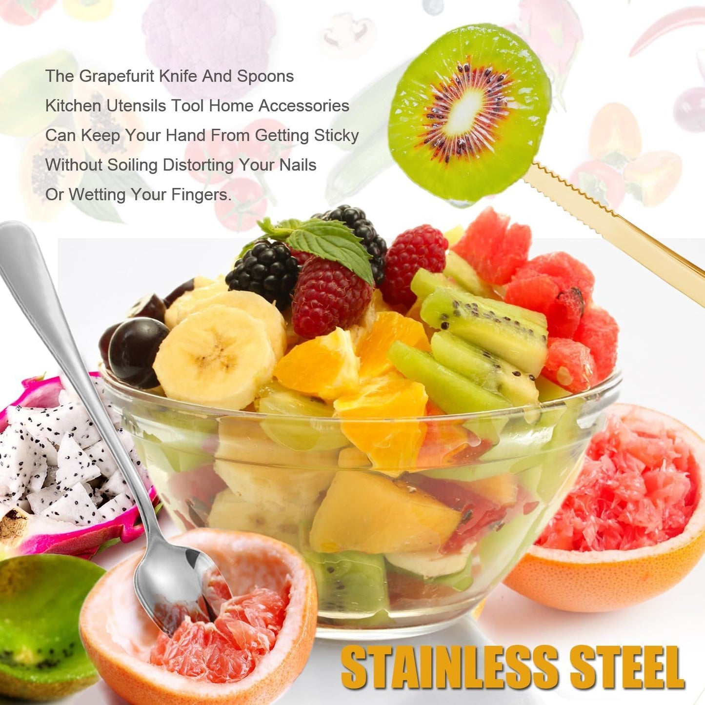 Serrated Edge Grapefruit Spoons Stainless Steel Grapefruit Utensil Tool Dessert Fruit Spoons for Citrus Lemon Kiwi Salads Melon Lime Pitaya Apple Fruit Puree (Silver)