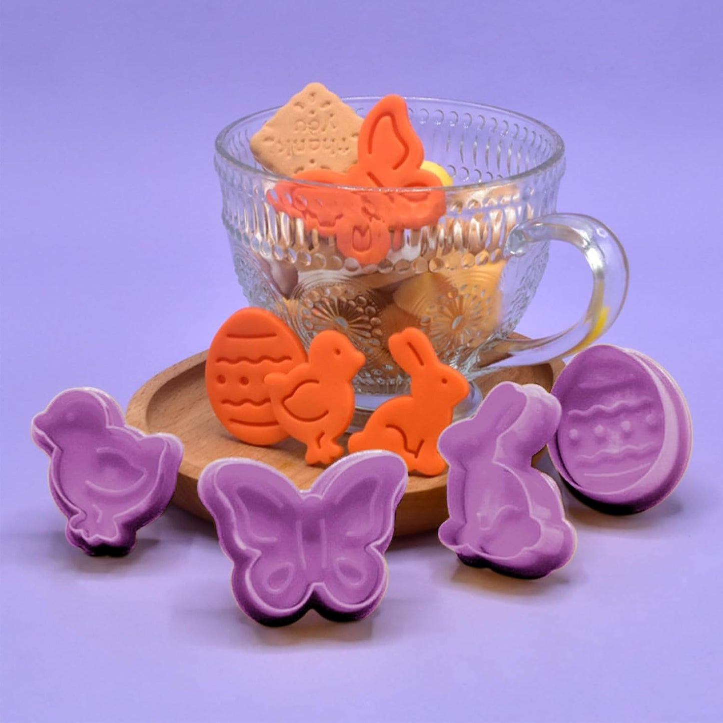 4Pcs Easter Cookie Cutters, Cartoon Easter Cookie Stamps, Cute Bunny Eggs Chick Butterfly Shapes Spring Biscuit Cutters Plastic Kitchen Tool for Fondant Cookie Baking Holiday Birthday Party Supplies