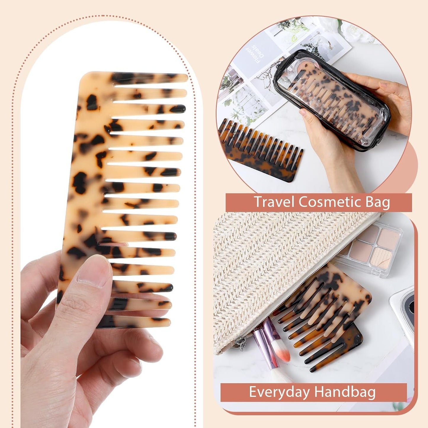 2PCS Large Wide Tooth Combs for Curls, Tortoise Shell Comb, Large Detangling Comb Cellulose Detangler Combs for Women Thick Curly Wavy Wet Dry Hair (Tortoise Shell, Ivory)