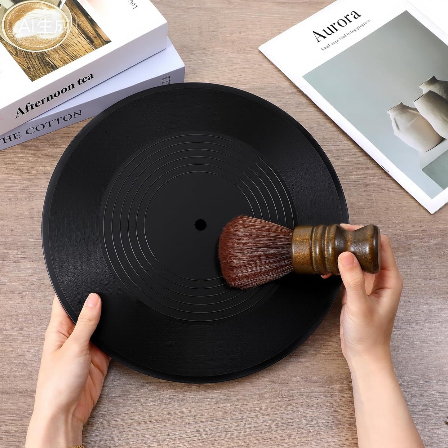 Vinyl Record Cleaning Brush, Vinyl Record Brush with Fine Fiber Bristles, Anti-Static Soft Record Brush, Wood Record Cleaner Accessories for Vinyl Cd Album Care
