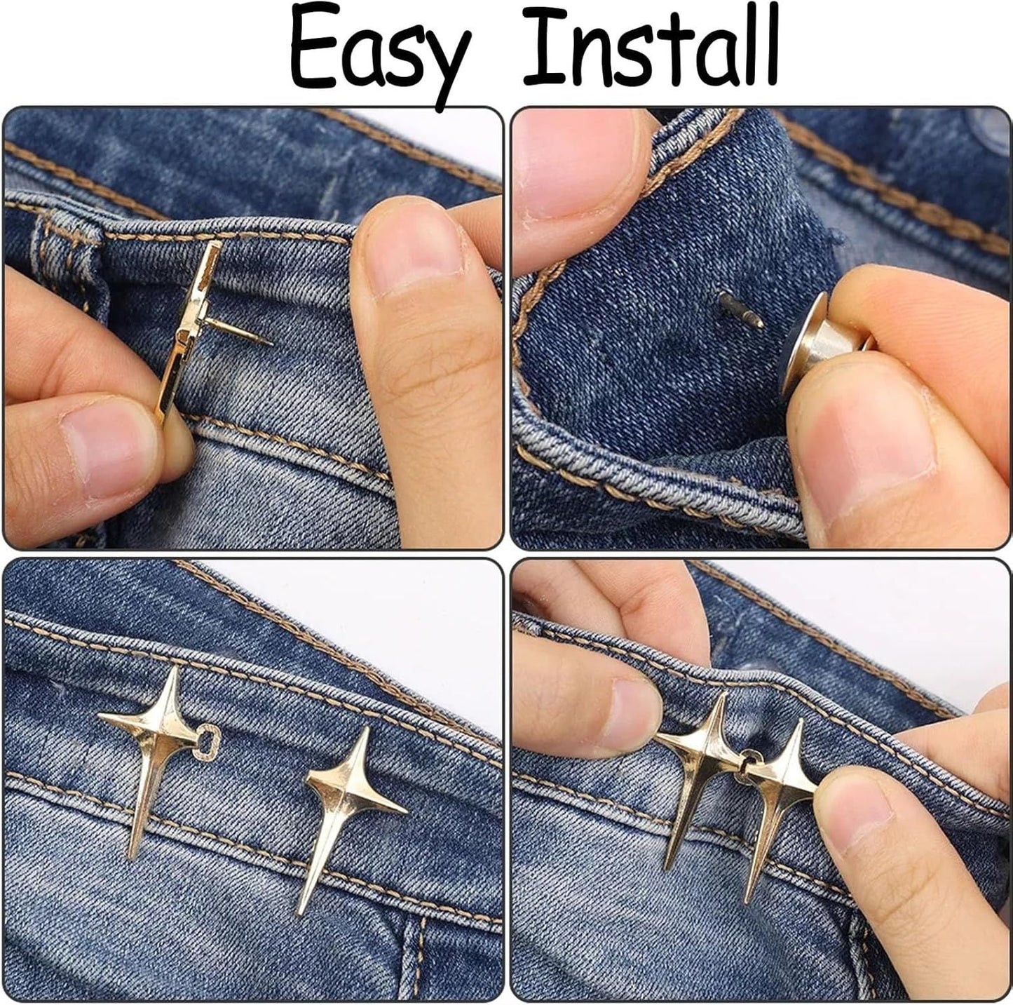 8 Sets Adjustable Star Button Pant Waist Tightener, Adjustable Waist Buckle Sets No Sew and No Tools Detachable Decorative Waist Buckles, Jean Buttons Pins for Loose Jeans, Pants, Skirts, Sleeves