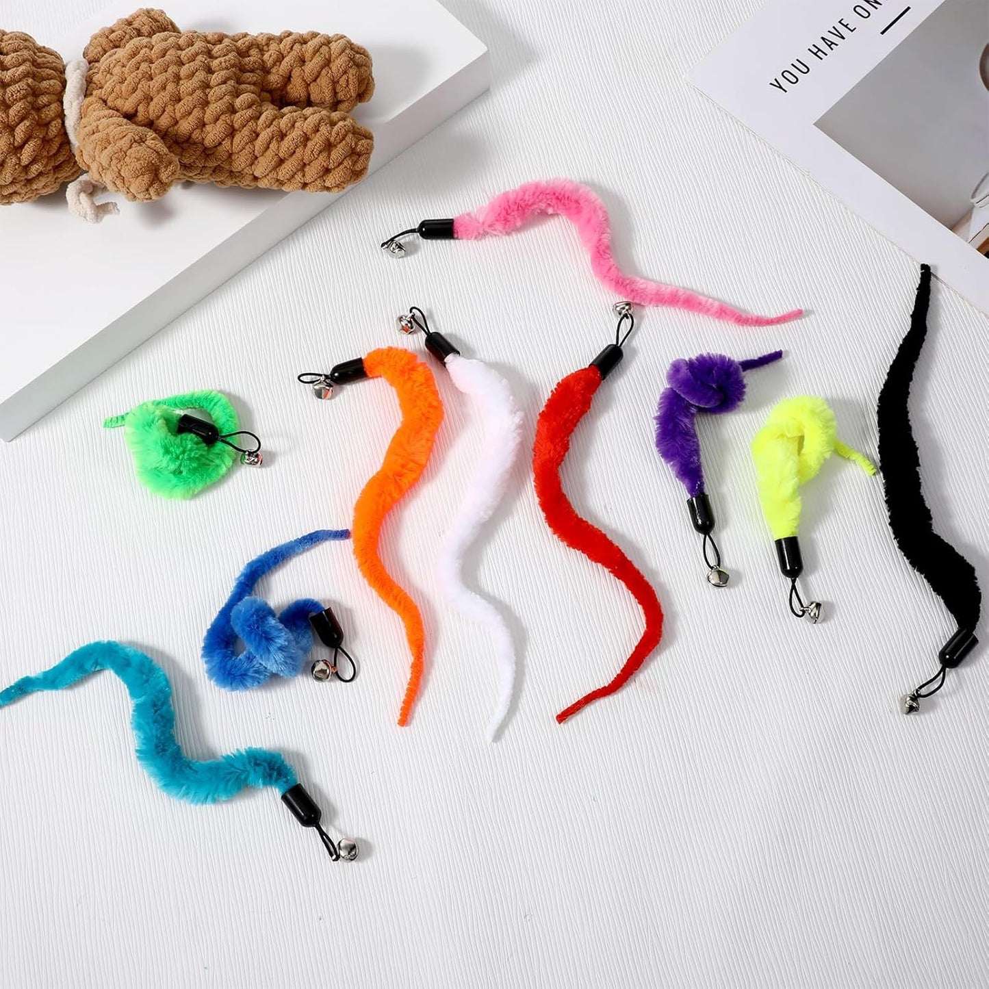 10 Packs Cat Worm Toys, Colorful Worm Cat Toy, Interactive Cats Wand Attachment Toys for Teaser Play and Chase Exercise with Kitten