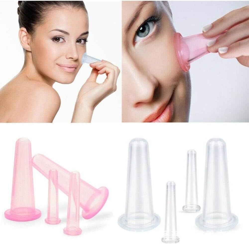 4Pcs Mini Massage Cupping Set Silicone Facial Cups Face Massager Helper Skin Care Neck Back Eyes Massaging Cup Safe to Use, Don't Worry About Burns (Transparent)