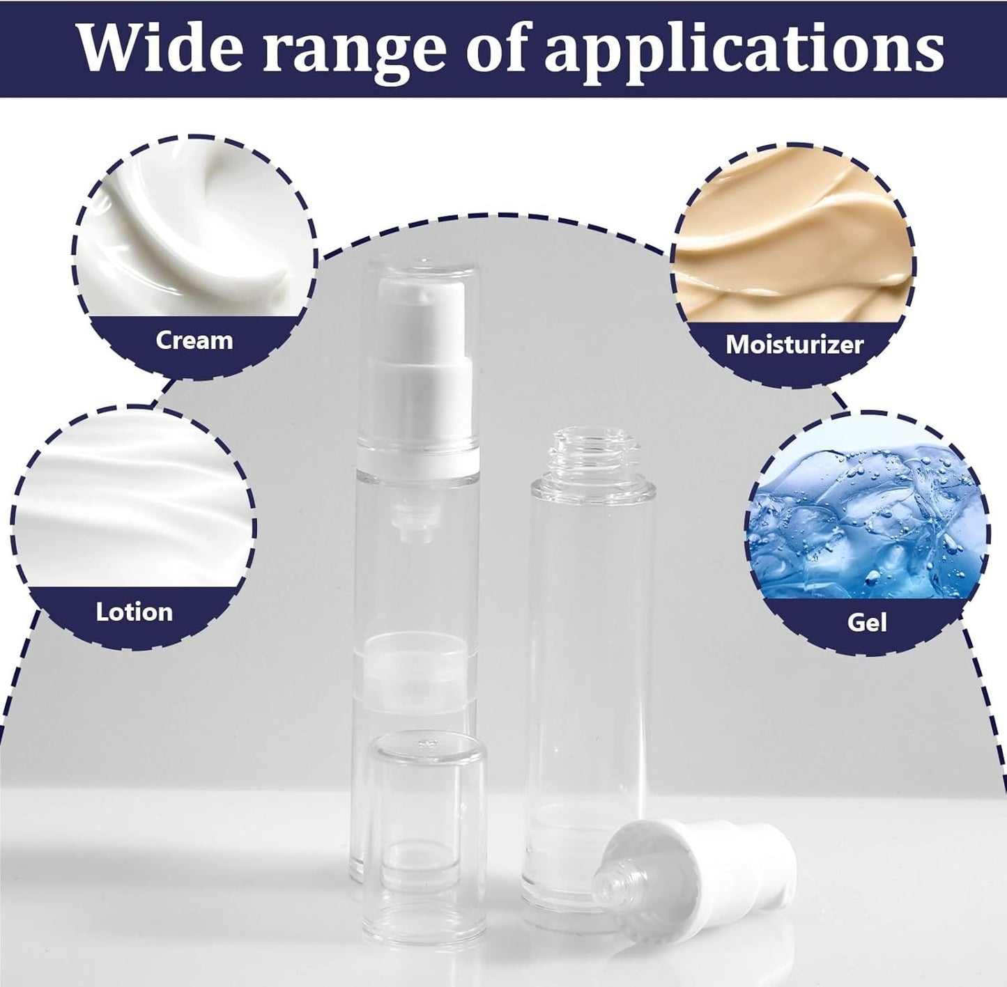 4 Pcs Refillable Clear Travel Airless Pump Container - Vacuum Cosmetic Press Pump Bottle for DIY Foundation Gel Lotion Moisturiser Shampoo Toiletry (10ml)