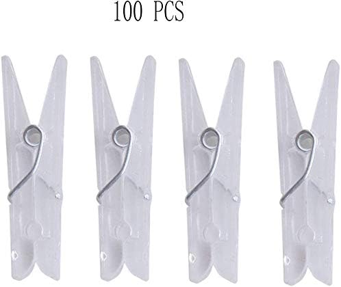 Yansanido 100pcs Mini Clear Plastic Utility Paper Clip, Clothespins Clips, Clothes Line String Clips, mini Clothes Pins for Photo for String Fairy Lights Color Clear(100pcs Clear Plastic Clips)