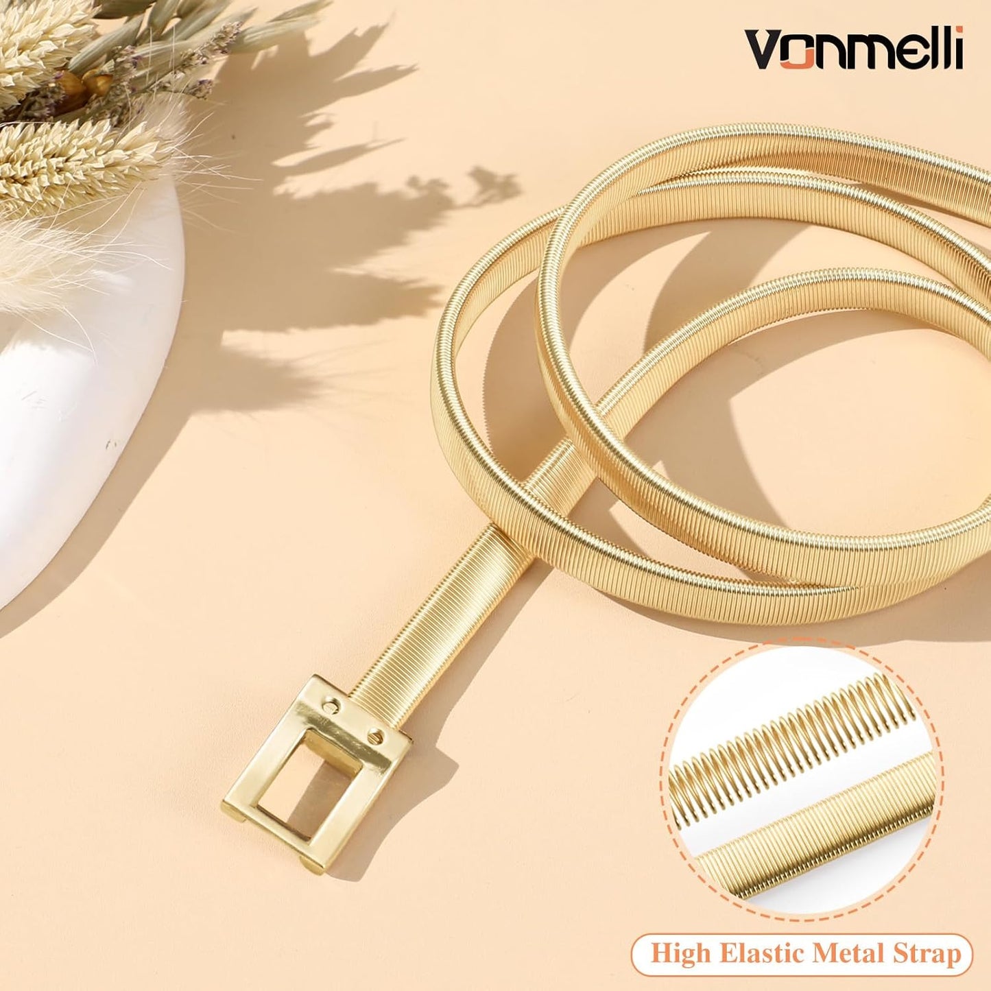 Women's Skinny Metal Cinch Belt for Dress Stretch Thin Waist Belt Gold/Sliver Elastic Belts