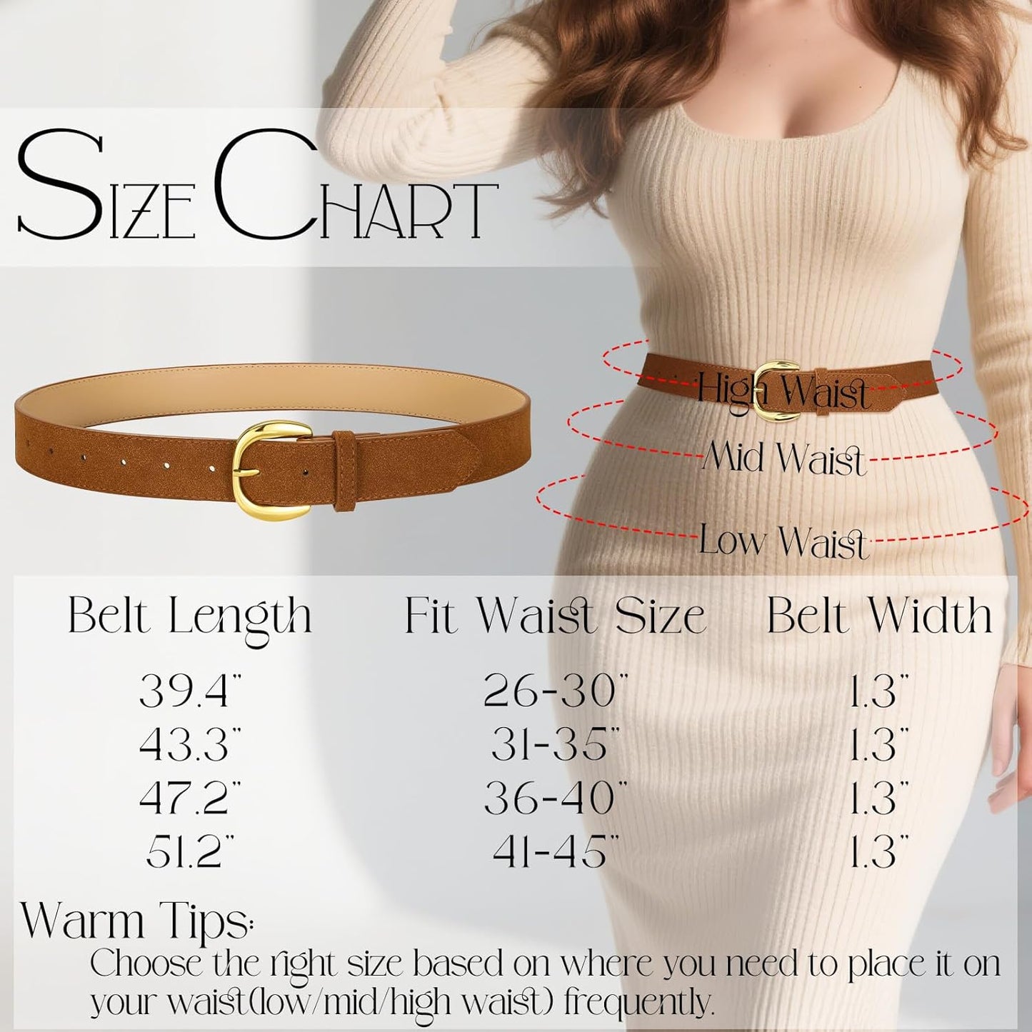 Women Suede Leather Belt for Jeans Dresses Ladies Waist Belt with Retro Gold Buckle