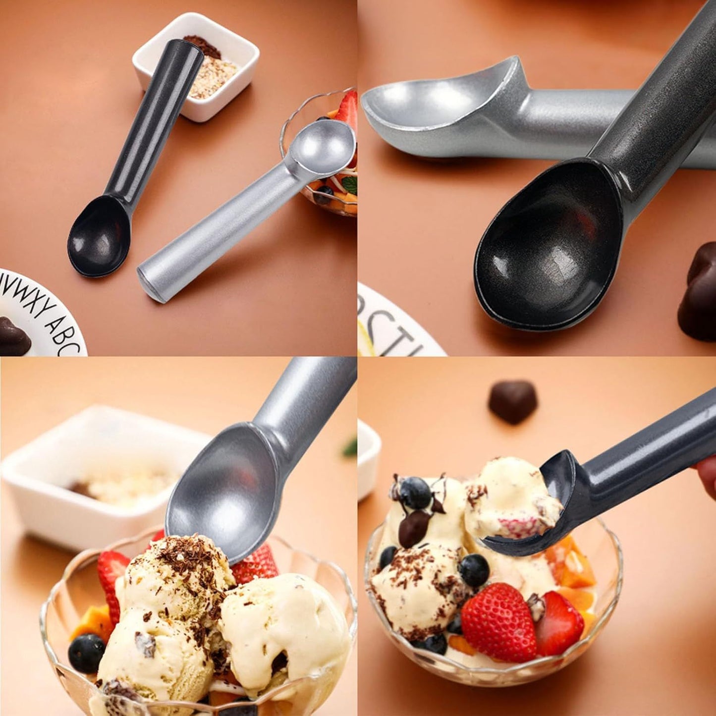Ice Cream Scoop, 2PCS 7 inches Nonstick Anti-Freeze Ice Cream Scooper One Piece Aluminum Design Dishwasher Safe