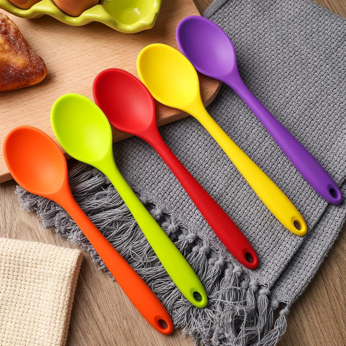 5PCS Small Silicone Spoons, 8 Inch Silicone Mixing Spoons for Baking, Cooking, Tasting, Quiet Stirring Hot Cocoa, Sauce, Risotto, Safe & Nonstick, Kitchen Gifts for Women, Cooking Gifts for Men