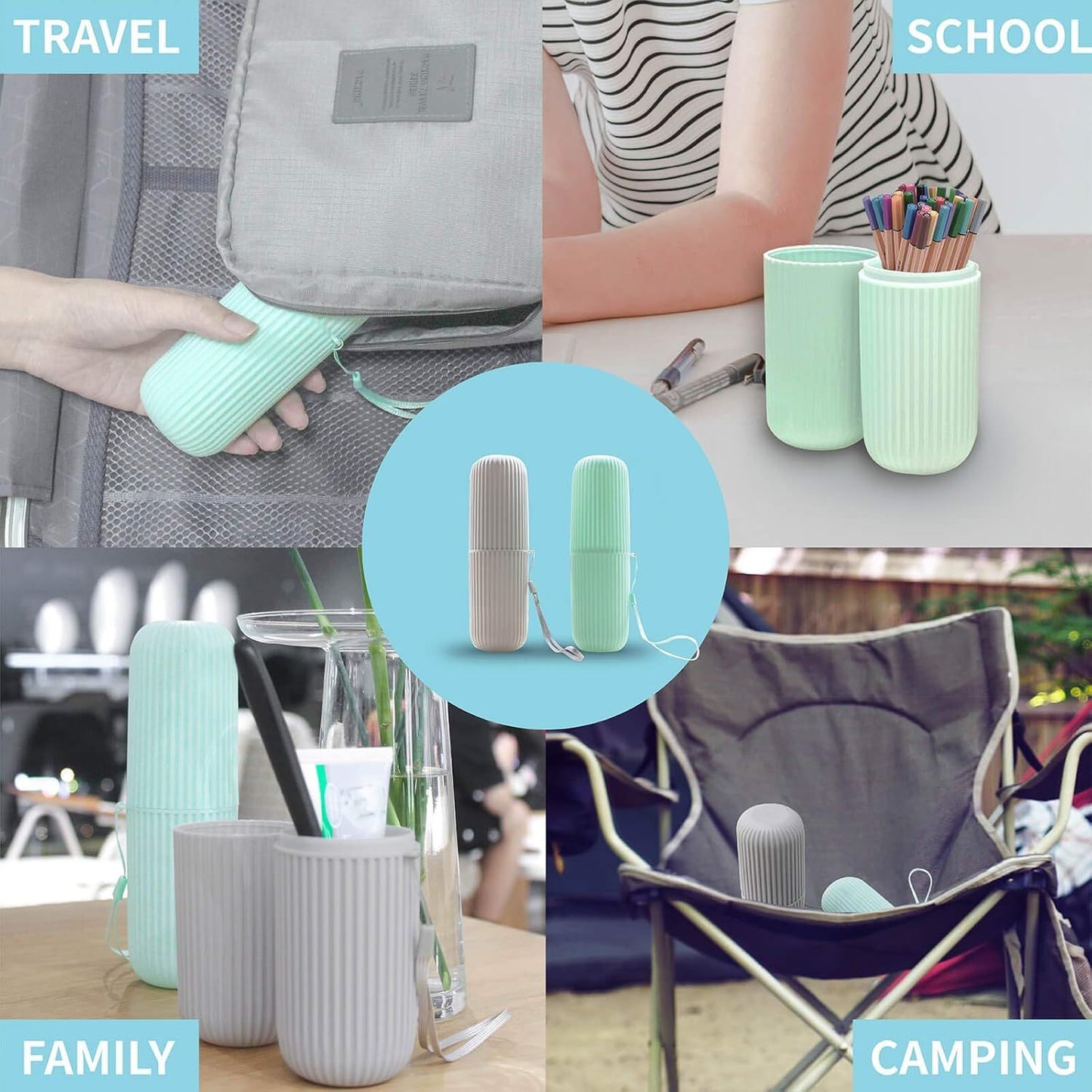 2Pcs Travel Toothbrush Holder, Portable Toothbrush Case for Traveling, Camping, Business Trip and School, Multifuction Plastic Toothbrushes Toothpaste Set with Two Colors(Length:7.7"