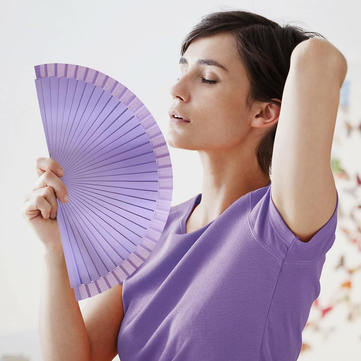 9in Silk Handheld Fan Foldable with Wooden Handle - Handheld Folding Fan for Women for Events, Parties & Festivals - Rave, Dance & Decorative Accessory (Purple)