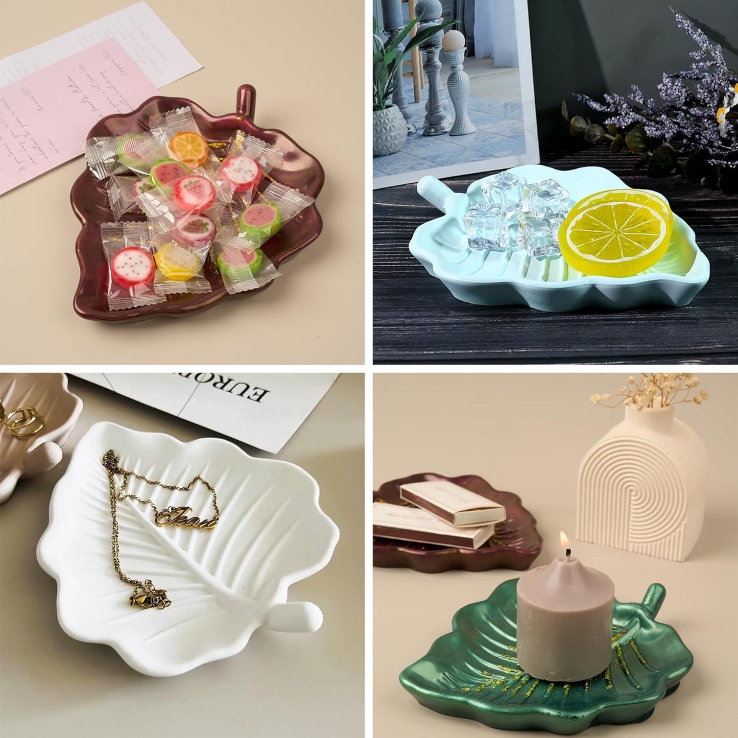 Leaf Silicone Molds for Resin, Large Tray Mold for Epoxy Resin, 3D Leaf Jewelry Plate, Concrete, Plaster, and Clay Casting Molds for Art, Storage Container, Trinket Dish, Home Decor