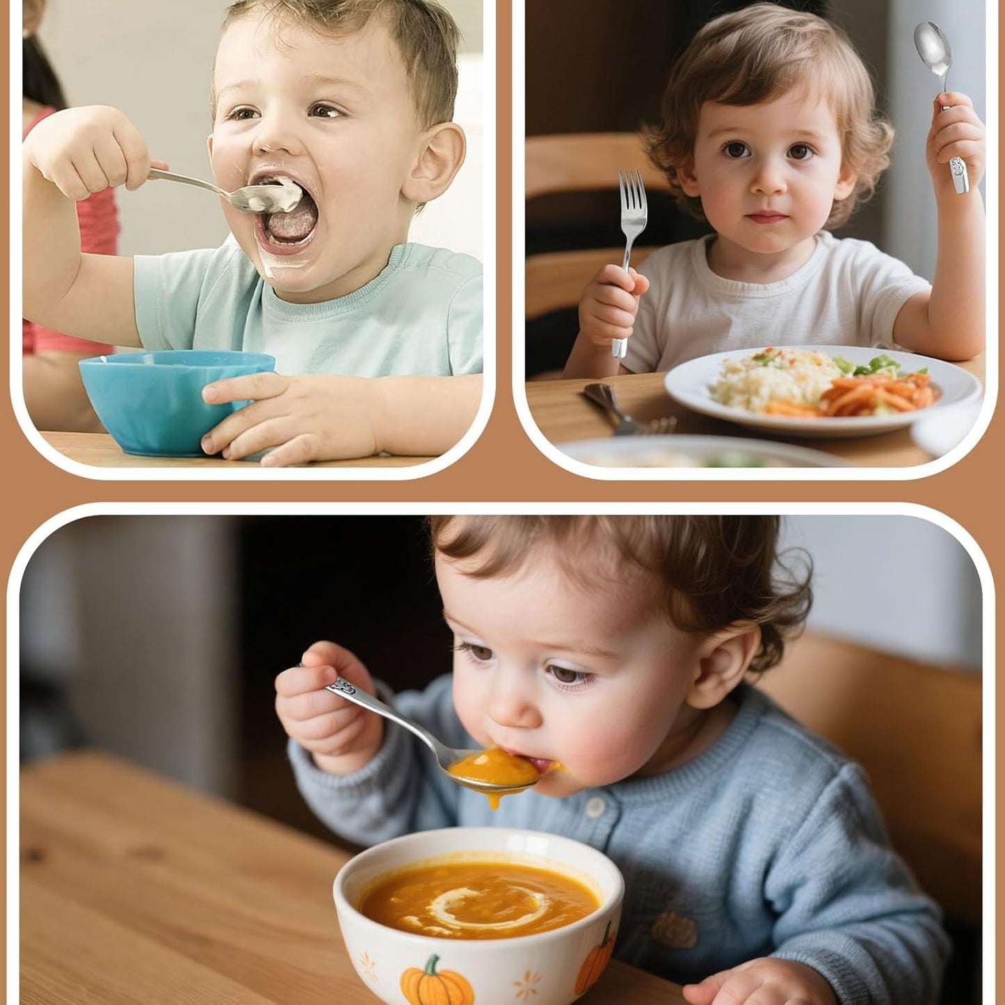 12PCS Toddler Utensils, Stainless Steel Kids Silverware, Safe Toddler Forks and Spoons, Mirror Polished, Dishwasher Safe, with Bunny & Puppy Motifs, Fun Stocking Stuffers for Kids