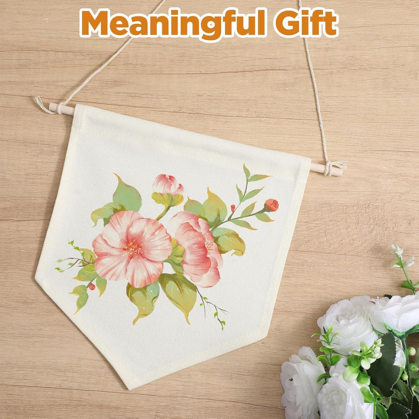 2 Pcs Embroidery Blank Banners, DIY Fabric Banner for Indoors, Baby Shower, Wedding, Graduation, Custom banners for Display Brooch Jewelry Earrings Necklace Enamel Pin (Beige)