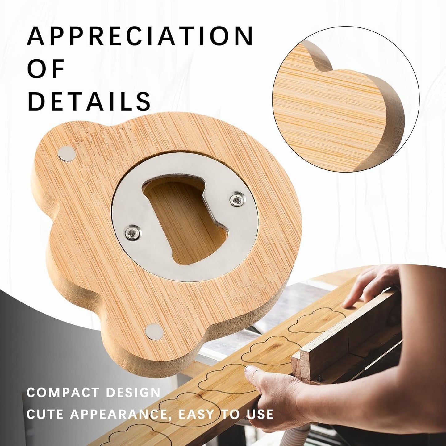 Bottle Opener Magnetic – Bamboo Beer Bottle Opener with Strong Magnet for Fridge, Claw-shaped Stainless Steel Bottle Cap Opener, Beer Opener Gift, Modern Beer Can Opener for Kitchen & Bar Use