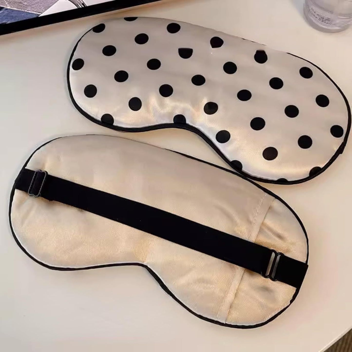 Black White Polka Dot Cooling Silky Sleep Eye Mask for Women, Nap Eye Cover for Students Office for Summer (Black)