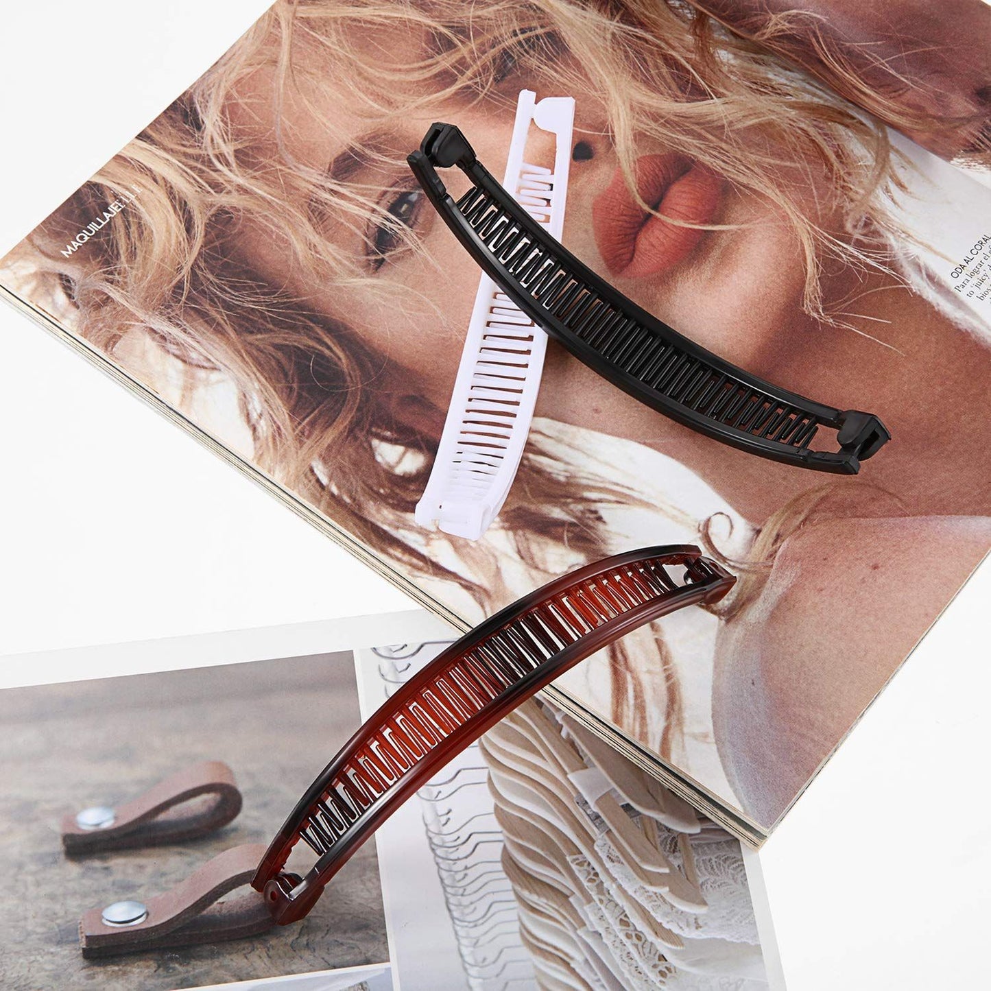 6 Pcs Banana Clip Hair Clincher Combs Classic Banana Hair Clip Fish Shape Ponytail Clips for Women Girls Thick Curly Thin Fine Hair(Brown, White, Black)