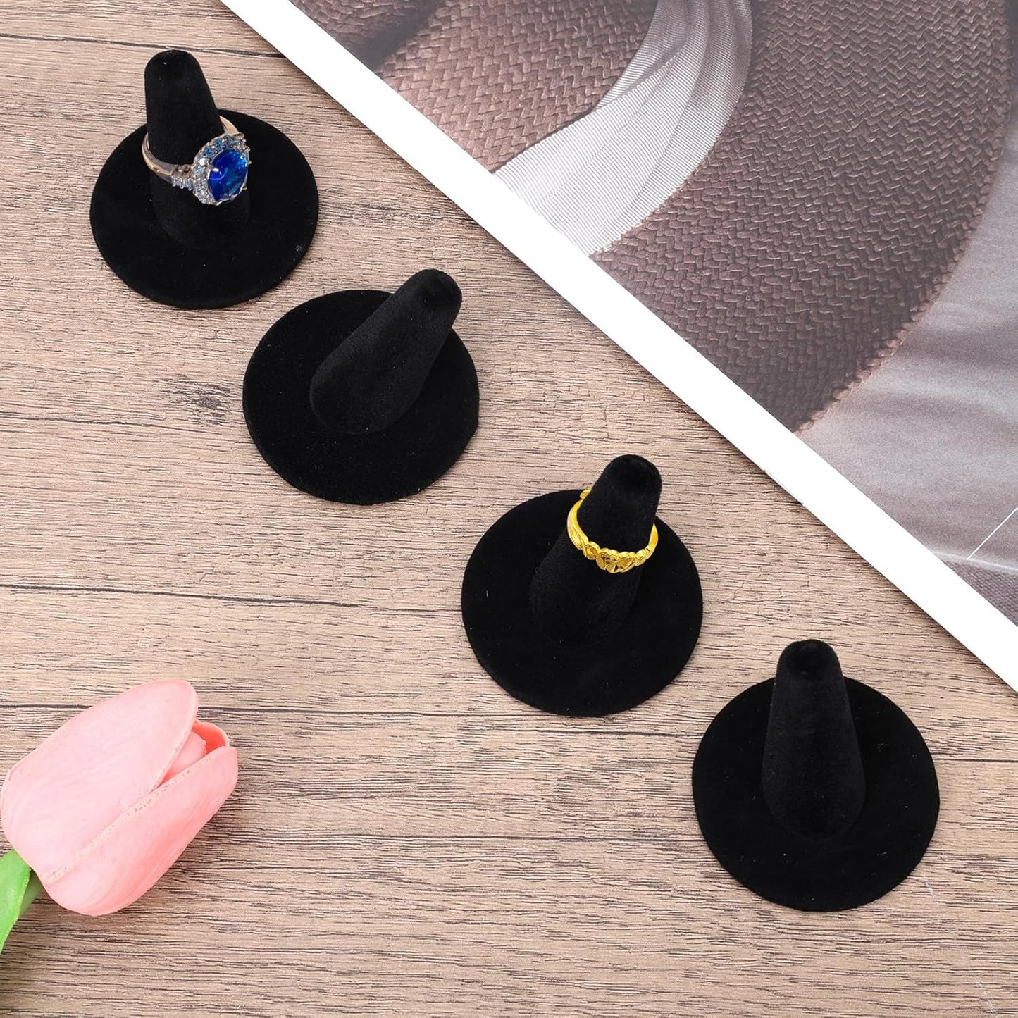 10pcs Black Velvet Ring Display Stand, Ring Holder Organizer Jewelry Storage Case Display Accessories for Vendor Home Shop Counter Showcase