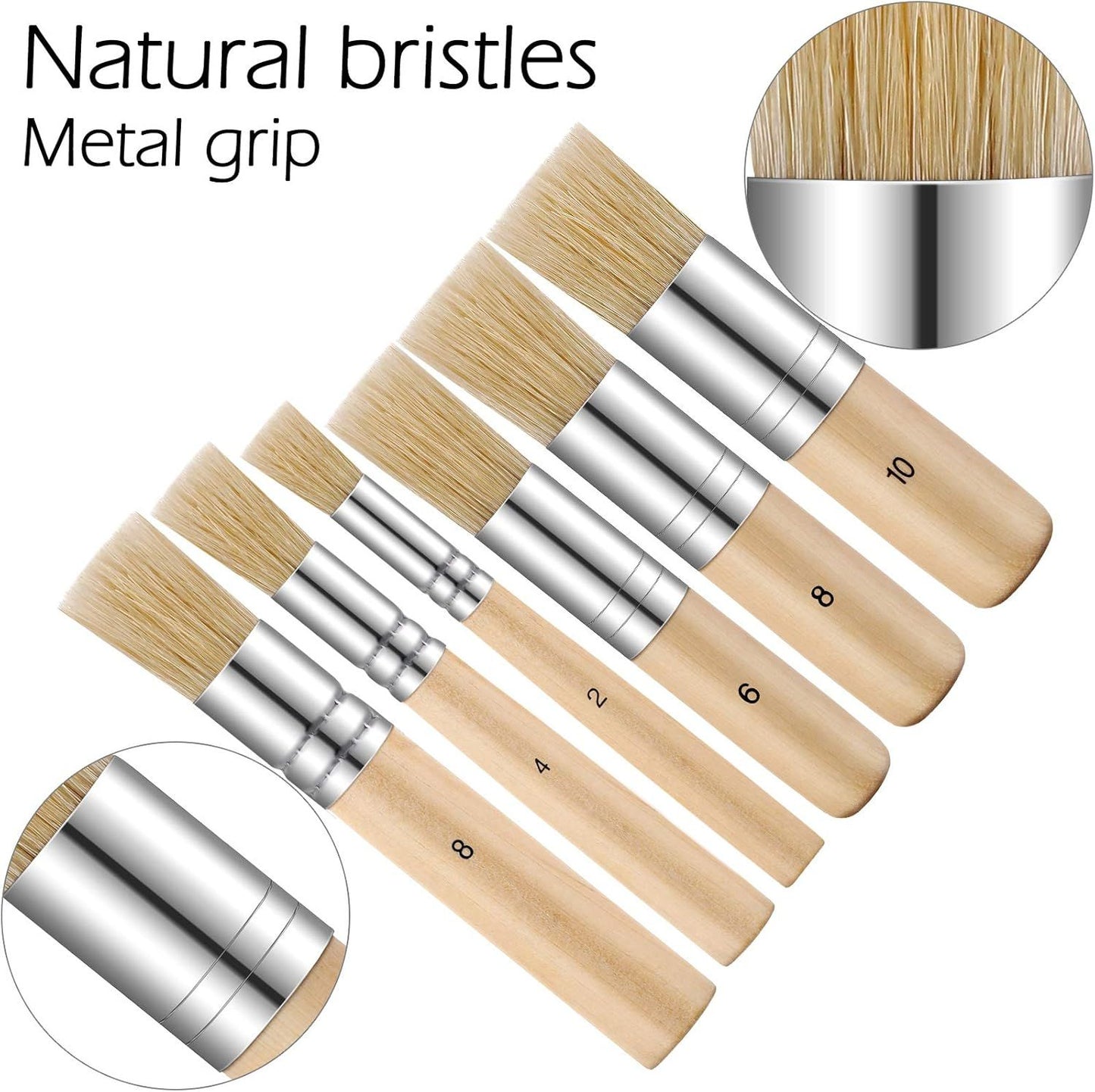 6 Pieces Wooden Stencil Brushes Pure Natural Bristle Template Paint Brushes for Acrylic Oil Watercolor Art Painting Stencil Project DIY Crafts, 6 Sizes