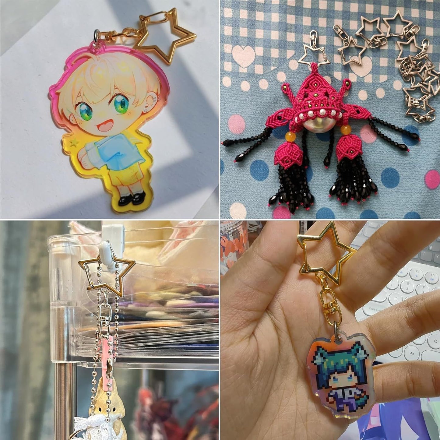 60PCS Star Shaped Keychain, 2 Colors, Metal Hanging Buckle, Spring Snap Hook with Open Jump Ring Connector