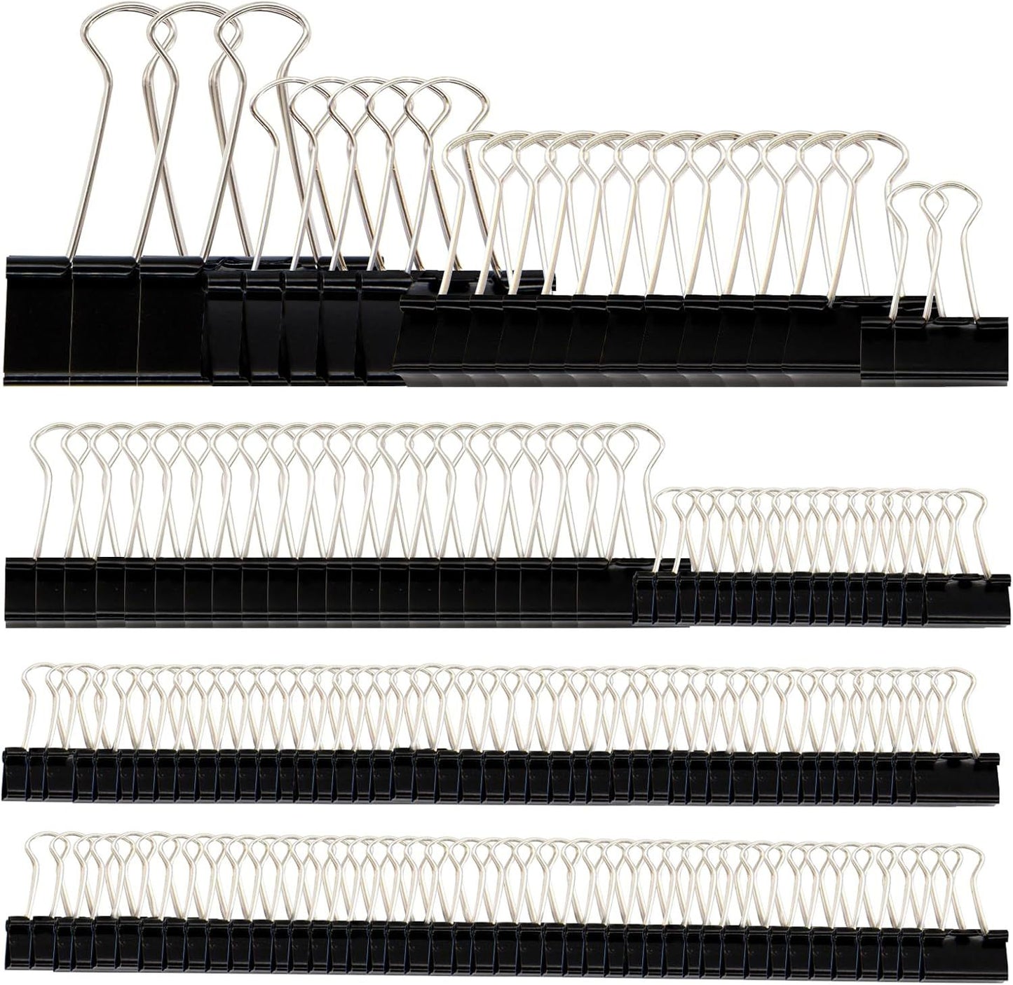 Binder Clips Paper Clamps Assorted Sizes 150 Count (Black), Large, Medium, Small, X Small and Micro, 5 Sizes in One Pack, Meet Your Different Using Needs.