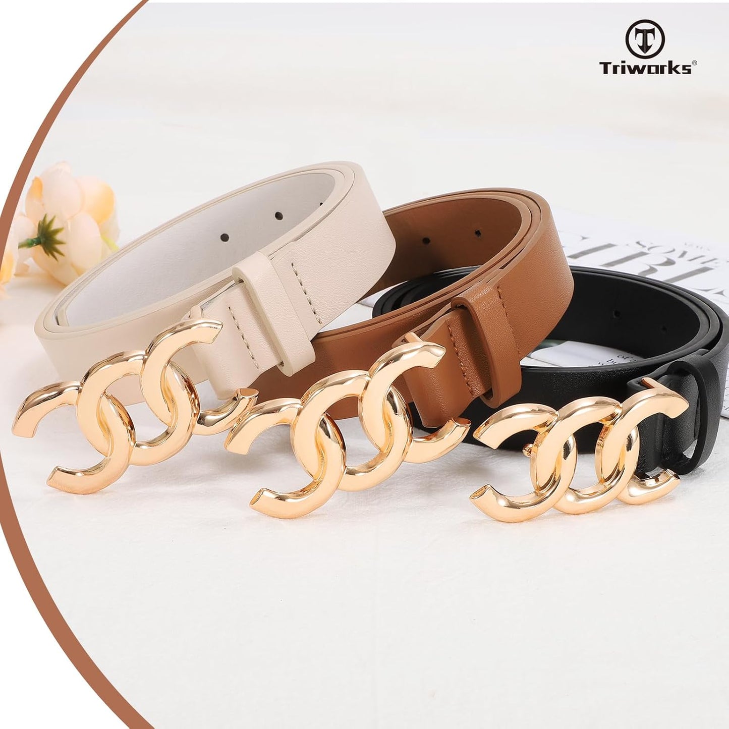 3 Pack Women's Belts for Jeans Pants Fashion Waist Belts for Ladies Leather Belts