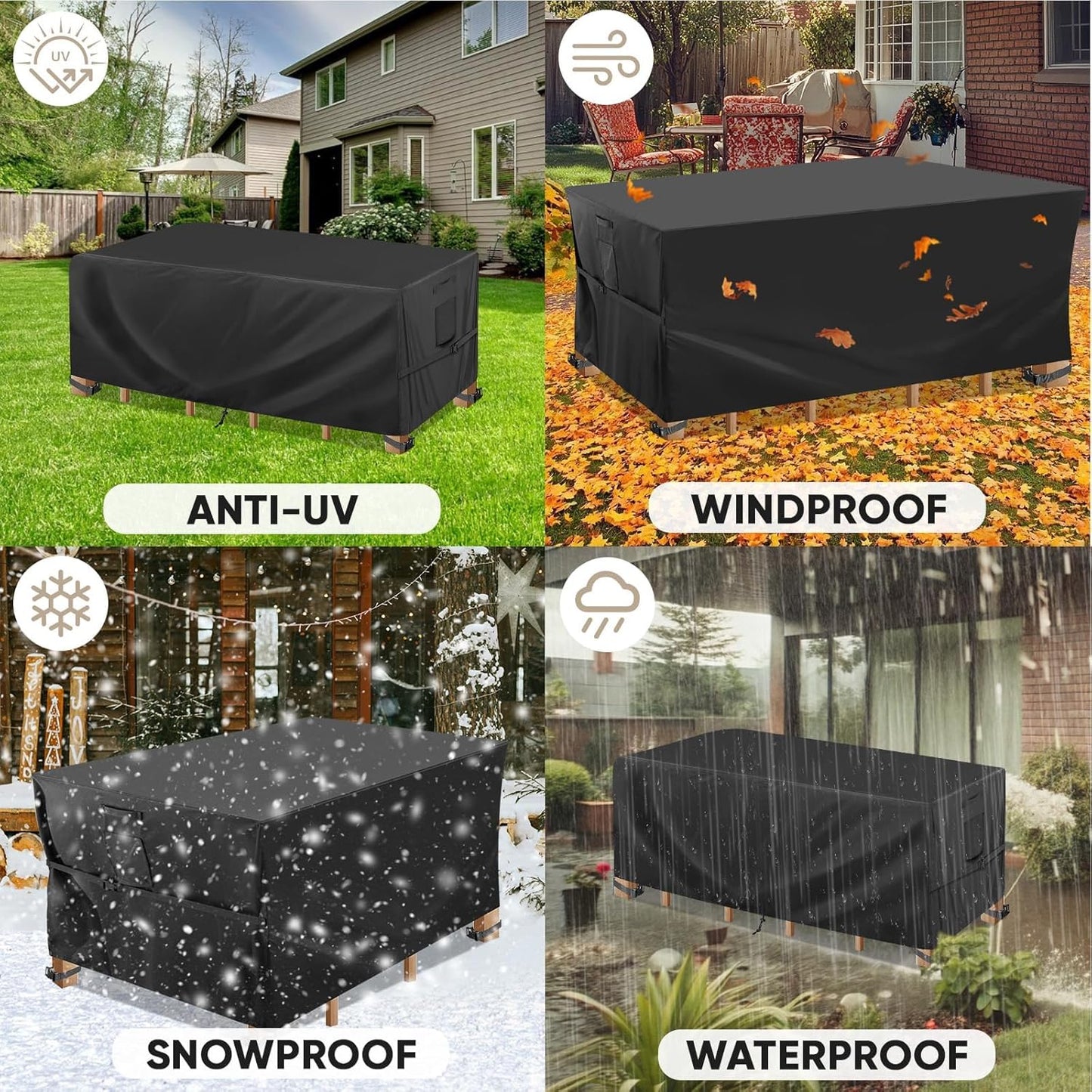 Patio Furniture Covers, Outdoor Furniture Covers Waterproof, Heavy Duty Oxford Patio Table Cover for Outdoor Table, Chair, Sofa, Desk (Black, 108"L x 82"W x 28"H)