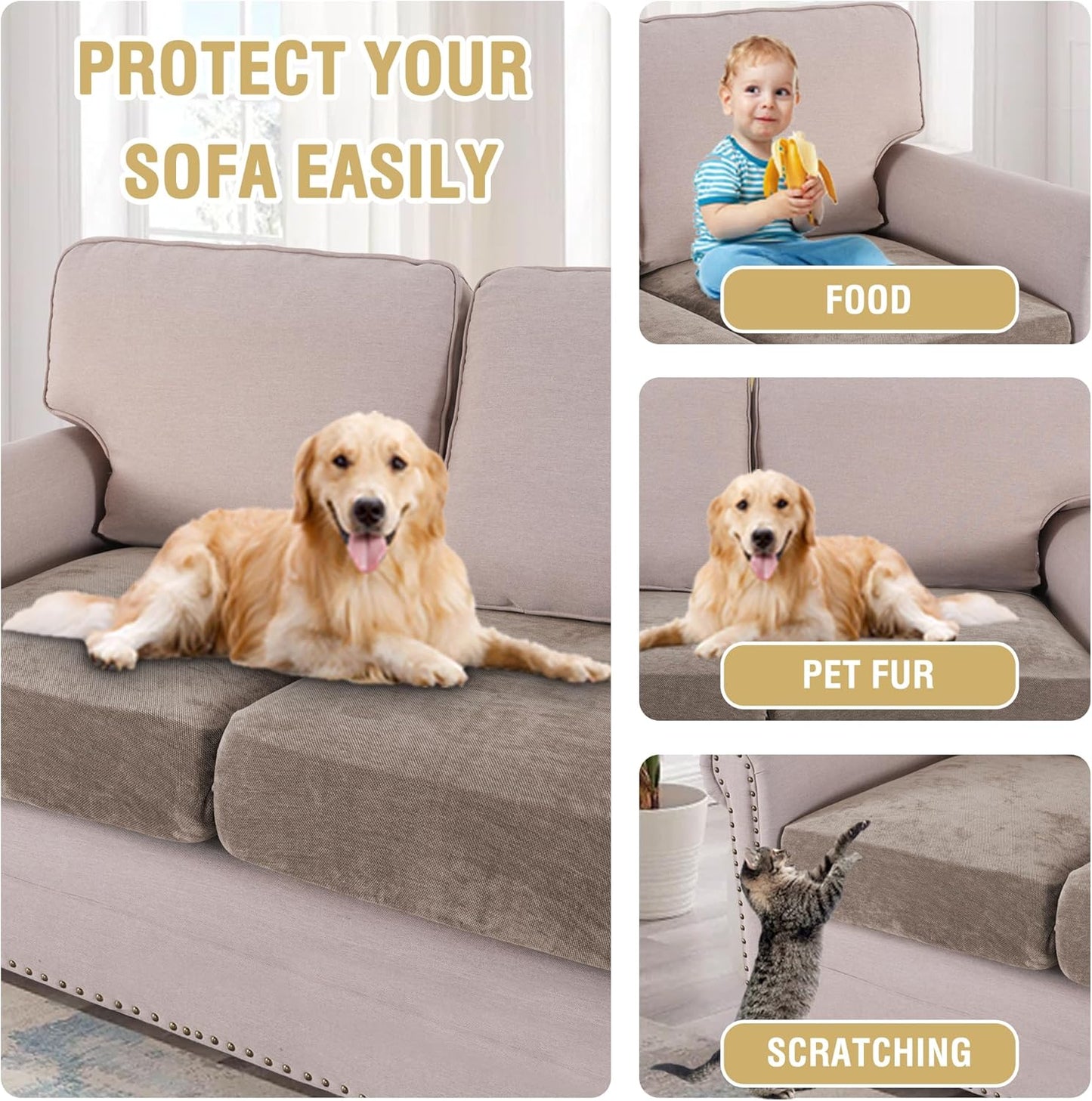 Stretch Mixed-Color Chenille Couch Chion Cover Soft Sofa Covers Individual Seat Couch Slipcover Sets Furniture Protector Seat Chion Sofa Cover (3 Piece Sofa Chion Covers, Taupe)