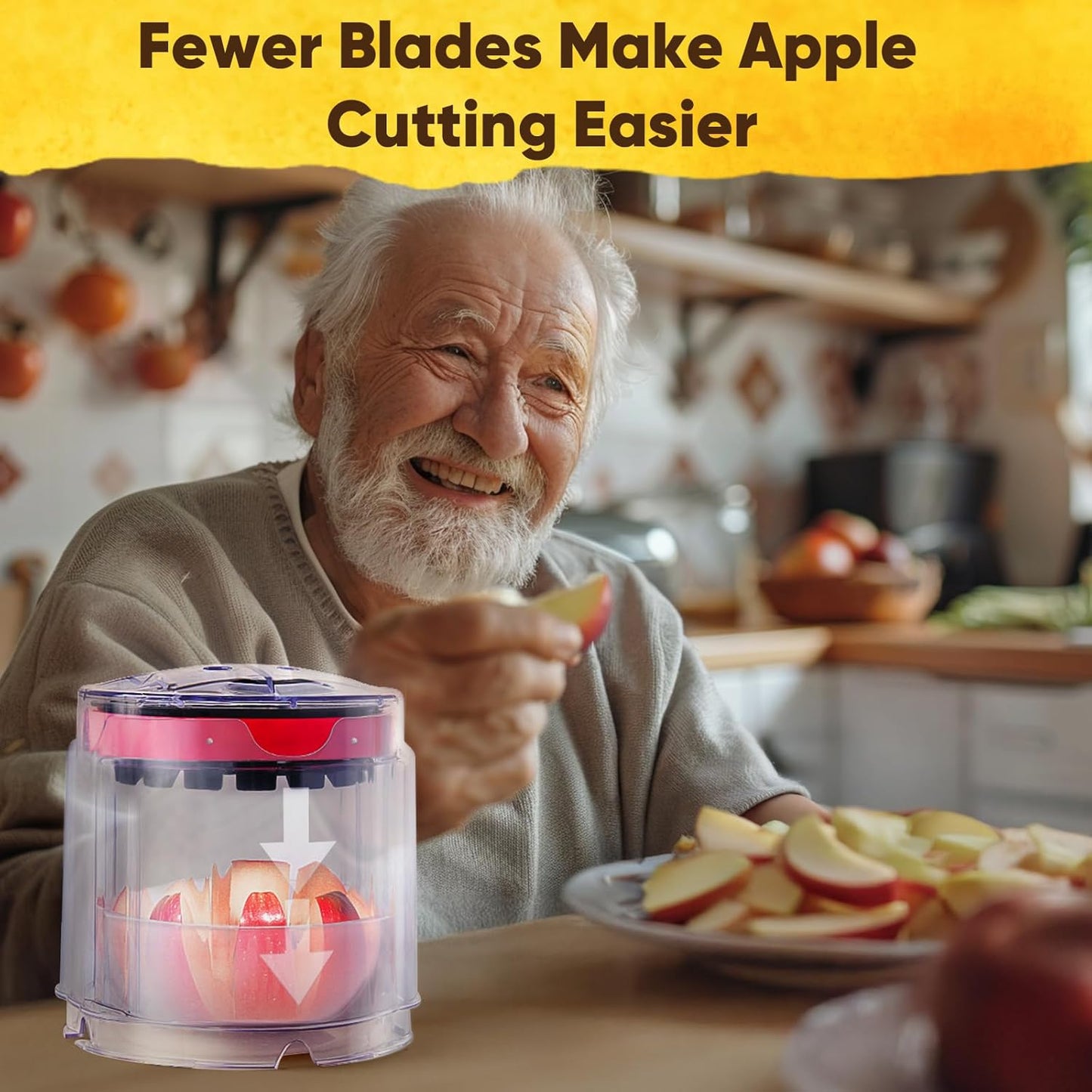 5.12-Inch Apple Slicer - 8 Slices, Ultra-Safe & Heavy-Duty Stainless Steel Extra Large Apple Cutter, Upgraded Cut Apples All The Way Through, with Red Bowl