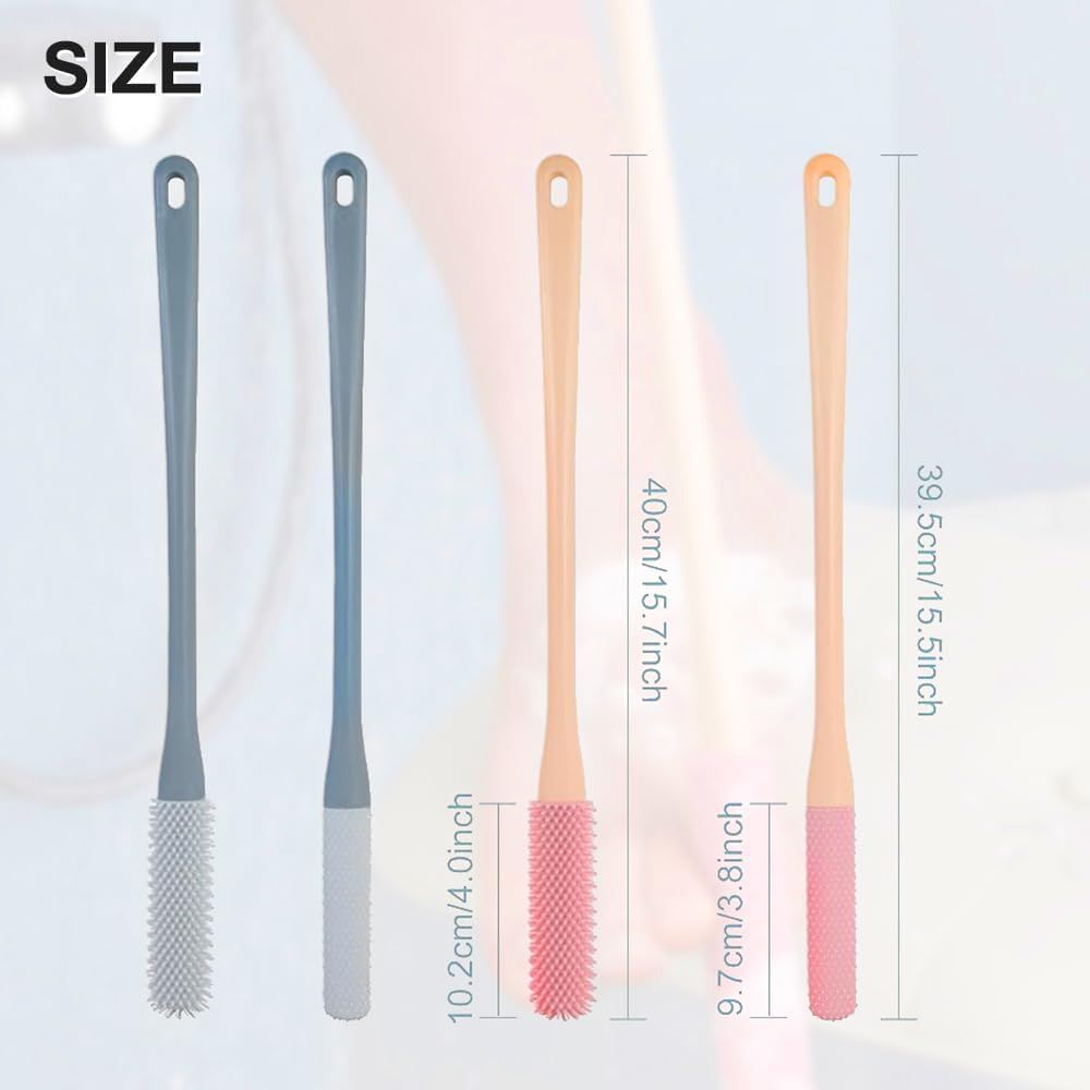 Toe Gap Cleaning Brush, Foot Back Scrubber in Shower, Long Handle Foot Bath Brush, Silicone Body Scrubber, Exfoliating for Men and Women (Gray)