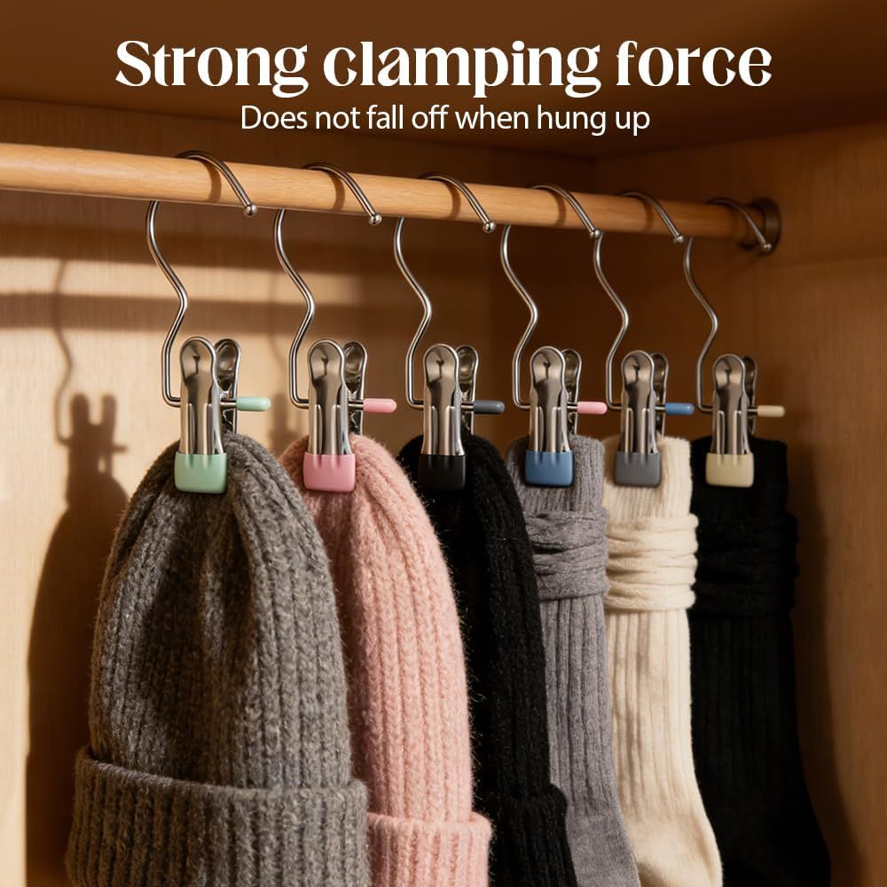 Space-Saving Clothespin Hat Pants Storage Hanging Travel Hook, Stainless Steel Boot Hangers Clips Boot Hangers for Closet, Laundry Hooks Hanging Clips Clothes Pins Socks Towel Clips (Black, 10Pcs)